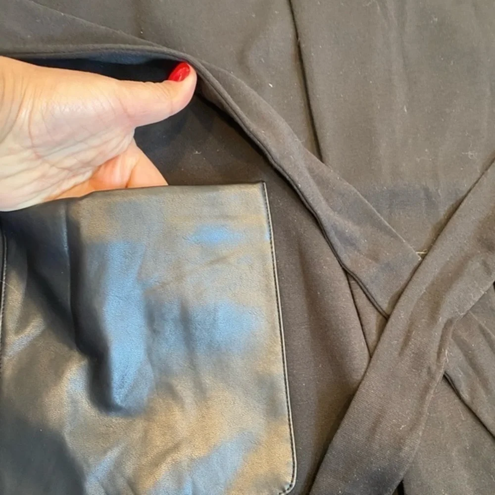 Calvin Klein Women's Faux Leather Trim Belted Cardigan Black Size 4